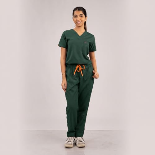 Image of MEDTOGS Everyday Women's New Gen Scrub Suit, Surgical Green, V-Neck Top and Bottom Set with Utility Sleev Pockets, Premium and Comfortable Medical Uniform