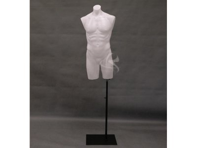 (PS-P908W+BS-05BK) ROXY DISPLAY(r) Male Full Round Plastic Mannequin Torso White Color + Base