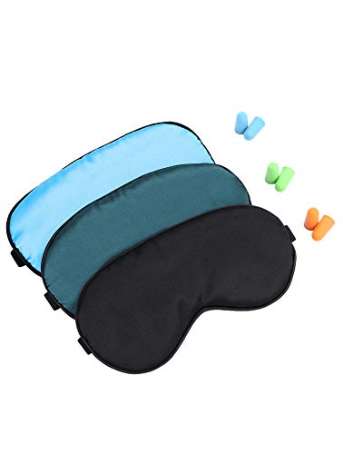 Silk Sleep-Mask Eye-Mask Eye-Cover Eyeshade - 100% Silk Soft Adjustable Strap Eye Cover(Black+Dark Green+Light Blue)