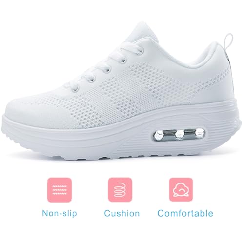 Image of RUIDENG Platform Sneakers for Women Air Cushion | Walking Shoes Women Comfortable All Day | Thick Rocker Bottom