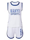 YUUMIN Jungen Ärmellos Basketball Trikot Kleidung Set Fussball Uniform Buchstaben Weste Oberteil und Shorts Kinder Sommer Bekleidungsset 1-14 Jahre Weiß 86-92