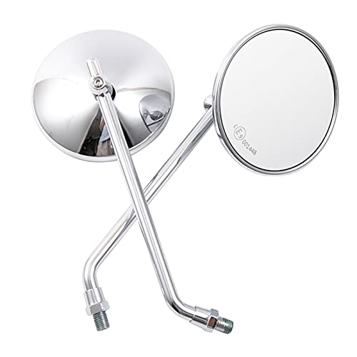 3.86" Round Motorcycle Mirrors 8Mm 10Mm Retro Chrome Rear View Mirror Universal Classic Retro Handlebar Side Mirrors For Atv Scooter Dirt Bike Cruiser (B-Sliver) #TOP4