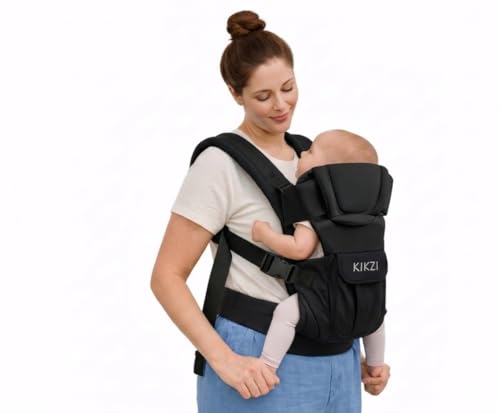Kikzi Ergonomic Strong Breathable Adjustable Infant Baby Carrier Backpack (Black)