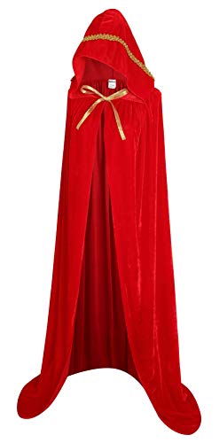 OurLore Unisex Full Length Hooded Robe Cloak Long Velvet Cape Cosplay Costume 59 inch(Red(Lace)) - Thumbnail 6