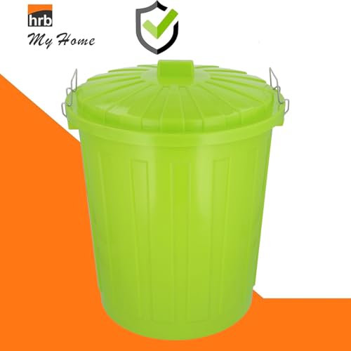 HRB Maxitonne 50 Liter grün, Tonne aus stabilem Hartplastik, abnehmbarer Deckel mit Verschlüssen, geeignet für Wäsche, Spielzeug oder als Mülleimer Küche