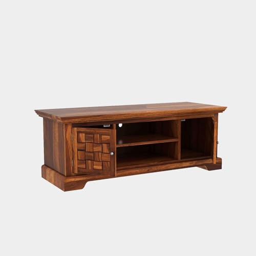 Image of Essentia Rosewood Sheesham Solid Wood TV Entertainment Unit | Wooen Cabinet Living Room & Office (Finish Color - Honey Finish)