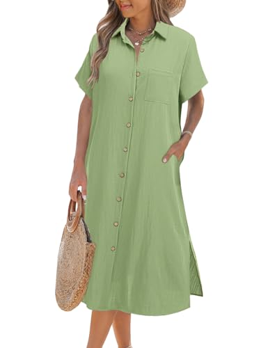 Image of Zeagoo Women Dresses Summer Casual Short Sleeve Button Down Shirt Dresses 2026 Beach Cover Up with Pockets