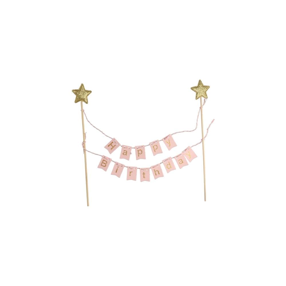 DIY Happy Birthday Cake Topper Flags Bunting Banner Party Cake Decoration Birthday Party Supplies ﻿(pink)