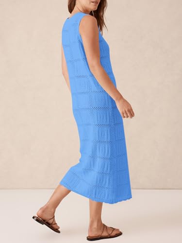 Fisoew Womens Crochet Sleeveless Dress Casual Summer V Neck Boho Knit Cover Up Beach Vacation Midi Tank Dresses4