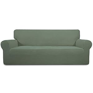 Easy-Going Stretch Sofa Slipcover Couch Sofa Cover Furniture Protector Soft with Elastic Bottom for Kids Spandex Jacquard Fabric Small Checks(Sofa Large,Greyish Green)