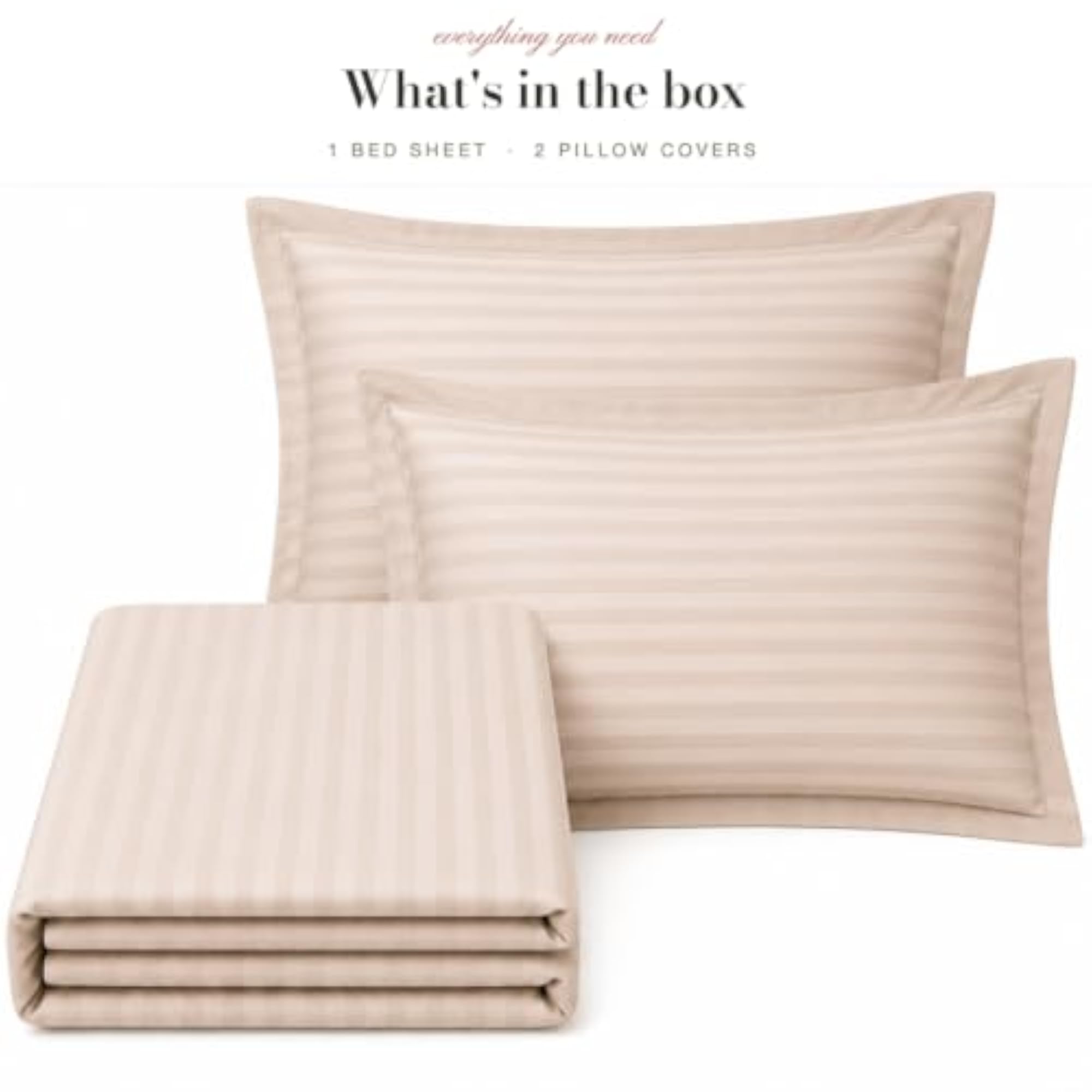 300 TC Cotton Sateen Bedsheet Set with 1 Flat Sheet & 2 Pillow Covers