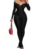 acelyn 2 Piece Outfits for Women Sexy Off Shoulder Tops Bodycon Flared Pant Sets Club Outfits Tracksuit Black S