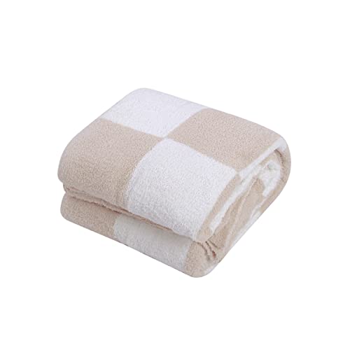 Ultra Soft Classic Checkerboard Chessboard Knitted Throw Blankets Lattice Fluffy Microfiber Lightweight Warm Cozy Bed Blankets Decor For Couch Sofa Bed (Beige, 51"X63") #TOP2