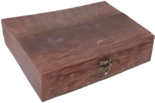 Miniatura 10 de Housoutil Caja de almacenamiento de madera vintage, contenedor grande de recuerdo con tapa con bisagras y cierre frontal, caja del tesoro de madera