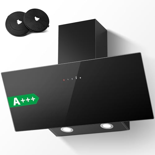 شفاط شفط 90 سم من توب سترونج، شفاط مطبخ بزاوية هادئة، A+++ شفاط بدون تصريف او اعادة تدوير يتضمن فلاتر كربونية، 400 متر مكعب/ساعة، 3 سرعات + وظيفة تعزيز، 58 ديسيبل، اسود