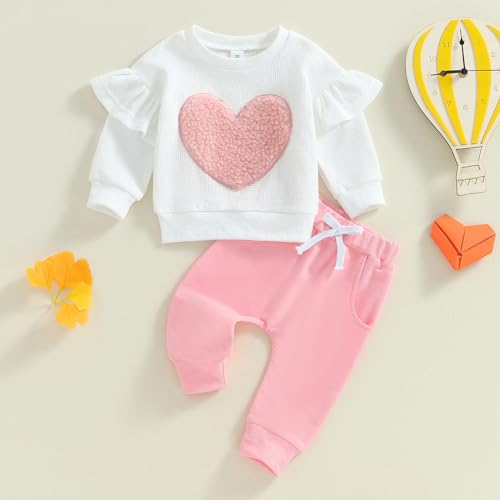 Toddler Baby Girl Clothes Heart Ruffles Long Sleeve Sweatshirt Sweatpants Set Infant Fall Winter Outfits2
