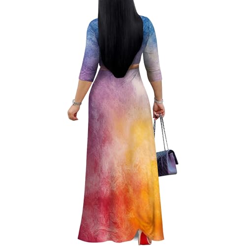 Image of PinkPatty Women's Print Maxi Dresses 3 /4 Sleeve Flowy Long Dress V Neck Wrap Tie Waist Sundress