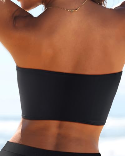 Bandeau Bikini Tops for Women - Strapless Swim Top Bathing Suit Tube Swimsuit Tops Black L - Image 4