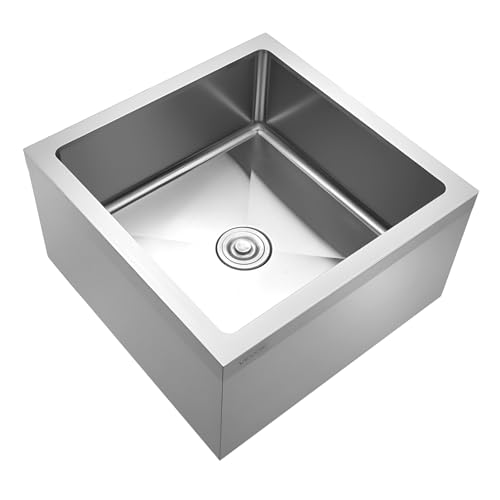 VEVOR Stainless Steel Floor Mop Sink 24 x 24 x 13 in 304 Stainless Steel with 3-in-1 Filter and Wall-Mounted Bracket X-Shaped Groove for Quick and Smooth Drainage for Balcony and Bathroom