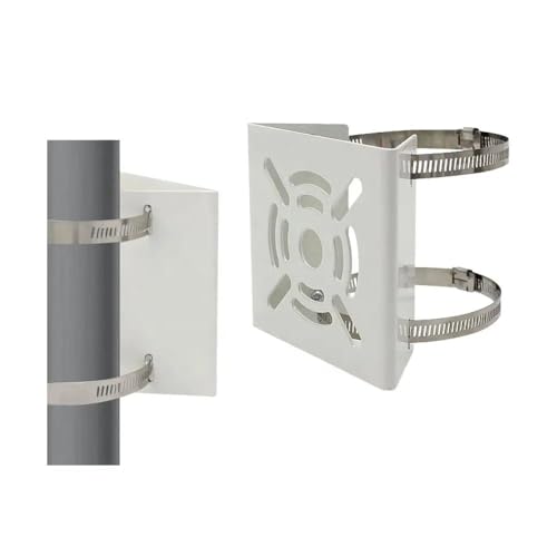 Image of Pole Mount CCTV Camera Clamp Bracket with 2X 100mm Stainless Steel Hoops, Universal Security Camera Stand, Adjustable Metal Mount for Dome Cameras, Indoor Outdoor White