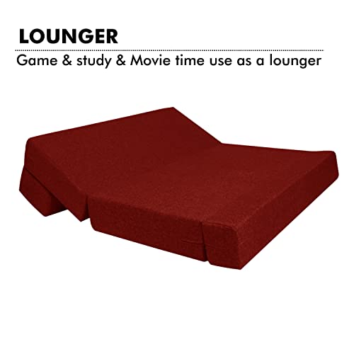 Image of Sofa |3-Seater, 5x6-Feet | Sofa Com Bed /Mattress -Jute Fabric Washable Cover with Cushion - Color Red