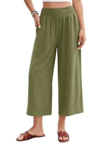 UMIPUBO Pantalon Lin Femme Été Coton Chanvre 3/4 Large Pantalons Fluide Elegant Chic Taille Haute Élastique Pantacourt Léger Respirant Jogging Pants de...