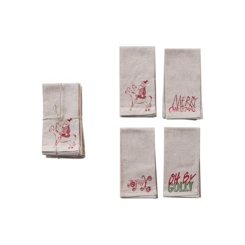 Servilletas de algodón con bordado navideño, set de 4 miniatura 1