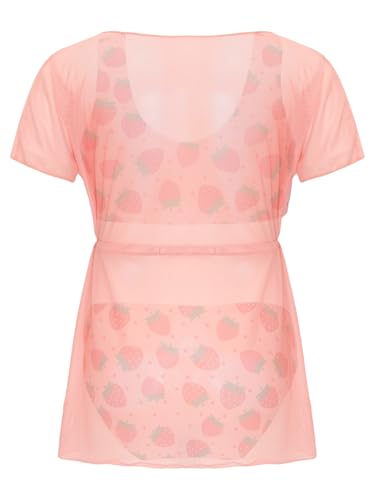 Kids Girls 3-Piece Spaghetti Straps Swim Tops and Bottom Bikini Swimsuit Mesh Belted Coverups Kimono Set4