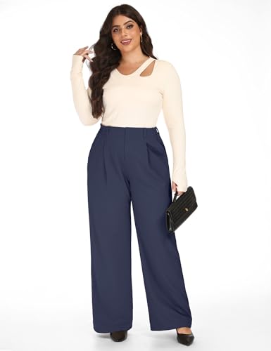 Image of Heathyoga 1X-5X Plus Size Stretchy Work Pants Women Pull on Womens Dress Pants Business Casual Outfits Slacks for Women, Dark Blue, 3X-Large