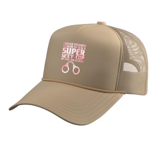 Funny Cop Design for Men Women Police Officer Policeman Cop Trucker Hat with Adjustable Mesh Back, Khaki