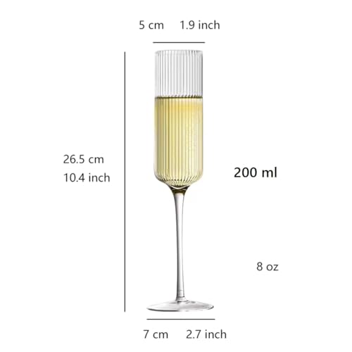 Image of Melbify Ribbed Champagne Flutes Glasses Gift Set | 200 ML | Set of 2 | Elegant Gift Box |Ultra-Premium | Red & White Wine & Champagne Glass | Ideal for Wedding,Couple,Anniversary Set