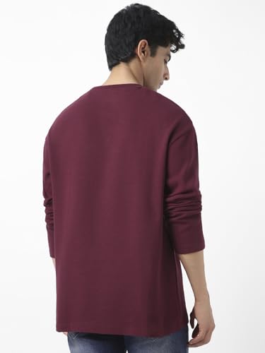 Image of Urbano Fashion Men's Textured Round Neck Oversized Full Sleeve Cotton T-Shirt