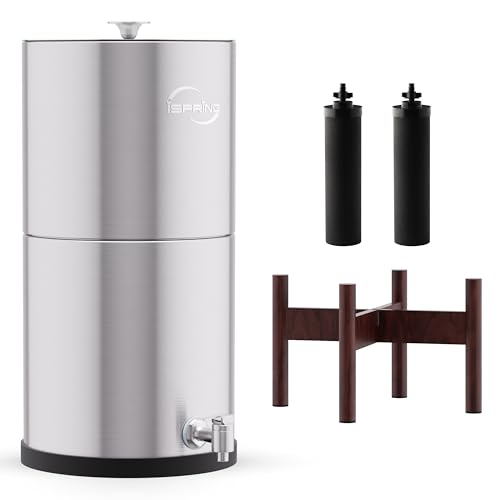 iSpring DGF2-DW Filtro de Agua por Gravedad con 2 Elementos Filtrantes, Refresca el Agua Potable en Casa, Camping, Autocaravana, Fuera de la Red, Emergencia
