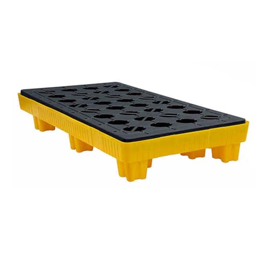 Palette de rétention de fûts jaune pour sécuriser le stockage de restaurant
