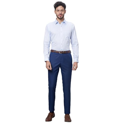 Image of Raymond Men Slim Fit Solid Pattern Poly Viscose Blend Pleatless Formal Trouser