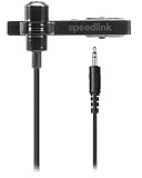 Speedlink SPES micrófono de Solapa con Cable Jack 3,5 mm - Micrófono de Solapa con Conector Jack, micrófono lavalier, Clip metálico Desmontable, cancelación de Ruido, Negro