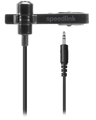 Speedlink SPES Ansteckmikrofon mit Kabel Klinke 3,5mm - Lavalier Mikrofon mit Klinkenstecker, Clip-On Mikrofon, Abnehmbarer Metall-Halteklipp, Rauschunterdrückung, schwarz