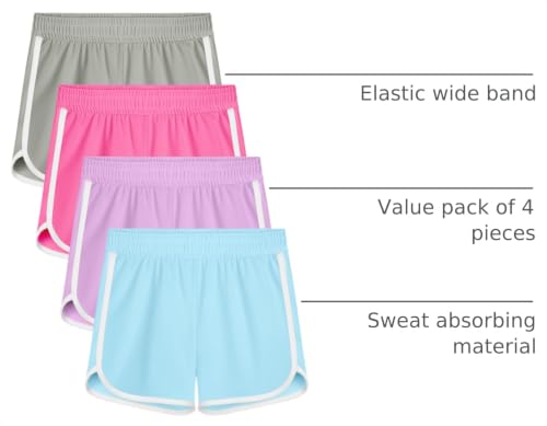 Image of Resinta 4 Packs Girls Soccer Shorts Toddler Girls Athletic Shorts Quick Dry Workout Dolphin Kids Active Shorts
