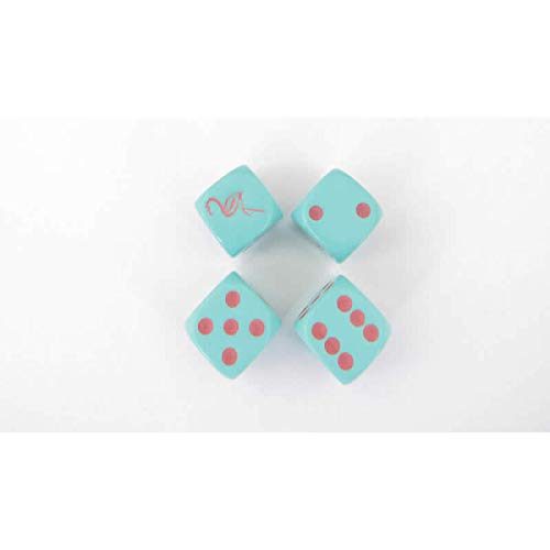 Flamingo Dice Aqua Opaque with Pink Pips D6 16mm (5/8in) Set of 4 Wondertrail