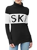 LCXWFE Womens Ski Sweaters Color Block Long Sleeve Turtleneck Pullover Sweater Trendy Knitwear Tops