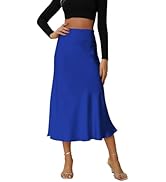 Hozoely Women's Silk Midi Skirts High Waisted Satin Casual Elegant A-Line Long Skirts 2024