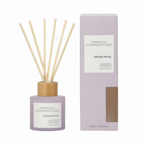 French Connection Pastel Collection Scented Reed Diffuser | Luxury Home Fragrance | (100ML, Strawberry Prosecco) (Lavender and Cedarwood)