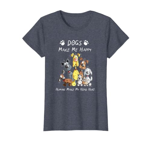 Dogs Make Me Happy Humans Make My Head Hurt T-Shirt, Women, Heather Blue, 3X-Large