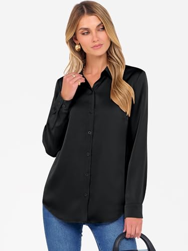 ANRABESS Blouse for Women Dressy Casual Satin Long Sleeve Button Down Shirts 2025 Fall Outfits Office Business Work Tops3