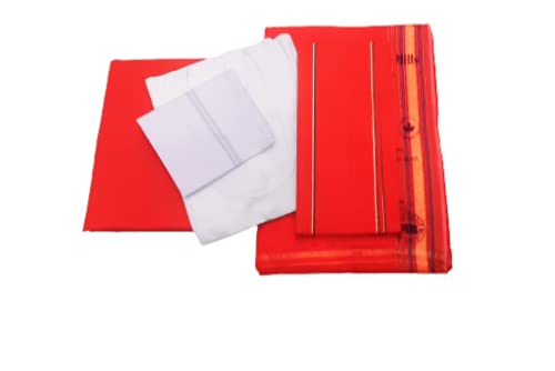 GUGGUMen's 5-Piece Pandit Dhoti Kurta Set, White color | Unstitched Kurta,Angocha,Vest,Hanky. (Best item for shradh or diwali) Best package for pandit ji.