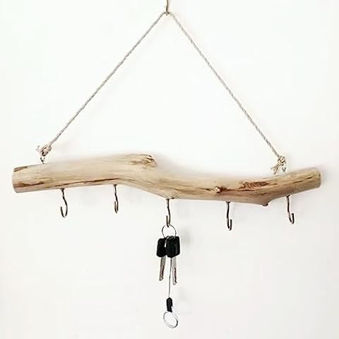 TOHOCH Wooden Wall Hooks Decorative, Wooden Key Holder for Wall Made of Drift Wood Pieces for Crafts, Rustic Key Holder for Wall with 5 Hooks for Hanging(15 Inch) Cover