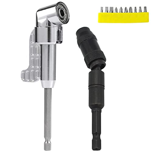 DOUBFIVSY Magnetische Schraubenbohrerspitze 1/4 Zoll + 105 ° rechtwinkliger Bohrer + 10 Stück Schraubendreher-Bit-Sets, Schnellwechselverriegelung, drehbarer Schrauben-Bit für enge Räume und Ecken Cover