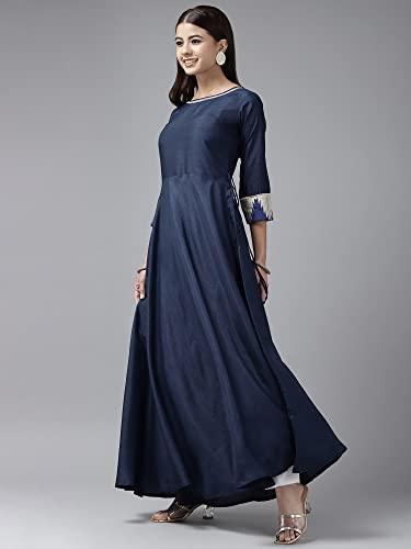 Image of INDO ERA Women's Patchwork Polyester Calf Length A-Line Kurta(RRRRR2023)