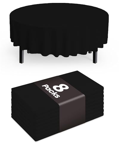 Image of Pureegg Plastic Table Cloth Disposable 8 Pack, 84'' Round Table Cloths, Graduation Decorations Class of 2026, Graduation Party Tablecloths, Round, Plastic Cover, Leakproof & Sturdy, Black