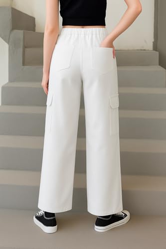 Image of ADBUCKS Stretchable High Rise Cargo Style Wide Leg Jeans for Girls II Girls Jeans